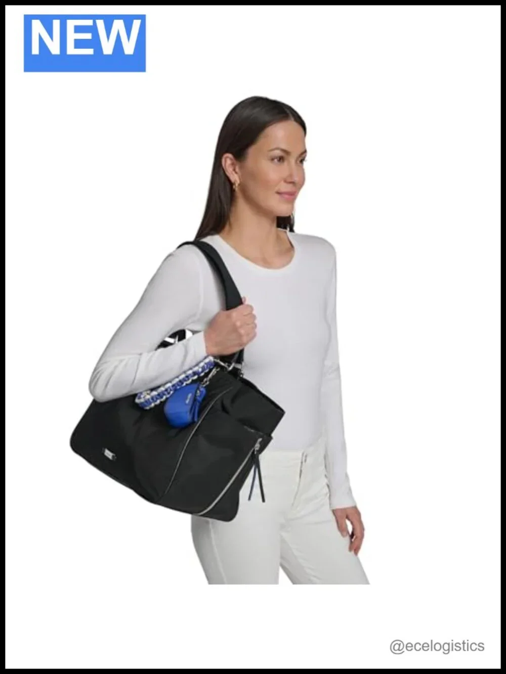 Prato Twill Nylon Large Tote Work Bag Laptop Purse Snap Closure Multi Strap
